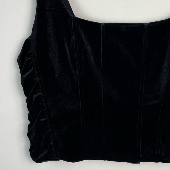 House of Harlow Black Velvet Rushed Corset Crop Top Whimsigoth Grunge Size L NEW - Picture 7 of 9